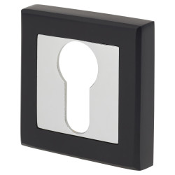 Altro Square Escutcheon - 52 x 52mm - Euro - Matt Black/Polished Chrome