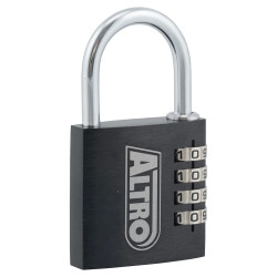 Altro 4 Dial Combination Padlock - 40mm Body - 27.5 x 24.5mm Shackle - Keyed to Differ - Black
