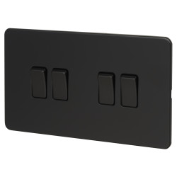 Knightsbridge 10AX 4 Gang 2 Way Screwless Flat Plate Light Switch - Matt Black