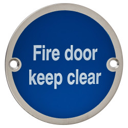 Altro Fire Door Keep Clear Door Sign - 75mm Diameter - Satin Stainless Steel