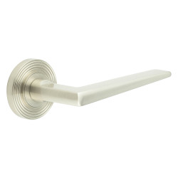 Burlington by Frelan Satin Nickel Fire Rated Door Handles on Round Reeded Rose - Mayfair Range