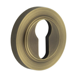 Burlington BUR61 by Frelan Escutcheon on Knurled Rose - 53mm Diameter - Euro - Antique Brass