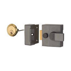 Yale 85 Double Locking Nightlatch - 40mm Backset - Grey Case/Polished Brass Cylinder