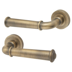 Jedo Antique Brass Fire Rated Door Handles on Round Rose - Classic Range