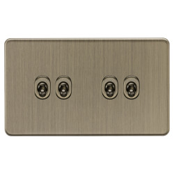 Knightsbridge 10AX 4 Gang 2 Way Screwless Flat Plate Toggle Light Switch - Antique Brass