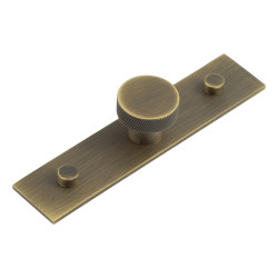 Hoxton by Frelan Wenlock Knurled Round Cabinet Knob on Plain Backplate - 30mm Diameter - Antique Brass