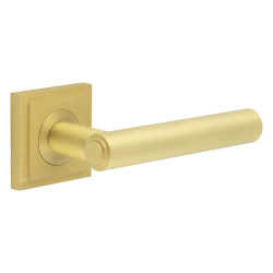 Burlington by Frelan Satin Brass Fire Rated Door Handles on Round Stepped Rose - Richmond Range