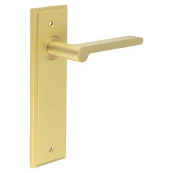 Burlington by Frelan Satin Brass Fire Rated Latch Door Handles - Fitzrovia - 200 x 55mm