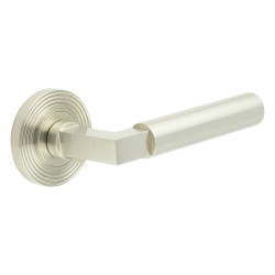 Burlington by Frelan Satin Nickel Fire Rated Door Handles on Round Reeded Rose - Westminster Range