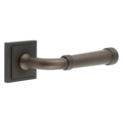 Burlington by Frelan Dark Bronze Fire Rated Door Handles on Square Stepped Rose - Highgate Range