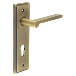 Burlington by Frelan Antique Brass Fire Rated DIN Euro Lock Door Handles - Fitzrovia - 200 x 55mm