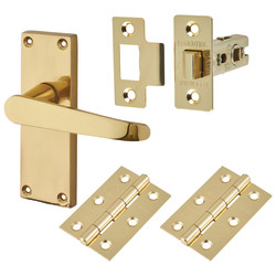 Touchpoint Polished Brass Budget Straight Latch Door Handles Pack - Short Plate
