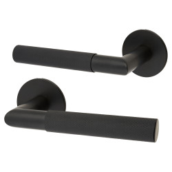 Jigtech Matt Black Knurled Door Handles on Round Slim Rose - Schema Modell Range