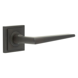Burlington by Frelan Dark Bronze Fire Rated Door Handles on Square Stepped Rose - Mayfair Range