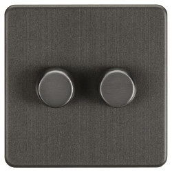 Knightsbridge 5 - 150W 2 Gang 2 Way Push On/Off Rotary Intelligent LED Dimmer Switch - Smoked Bronze