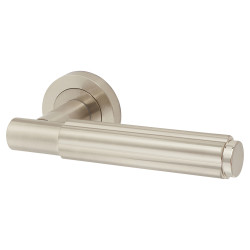 Jedo Satin Nickel Fire Rated Fluted Door Handles on Round Rose - Bloom Range