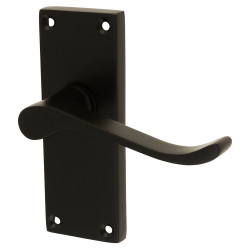 Touchpoint Matt Black Budget Scroll Latch Door Handles - Short Plate - Mia Range - 114 x 42mm