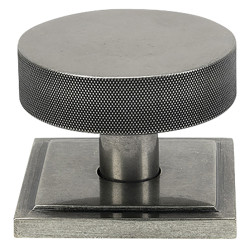 From The Anvil Brompton Round Knurled Centre Door Knob on Square Rose - 90 x 90mm Rose - Pewter