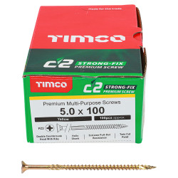 TIMCO C2 Strong-Fix Pozi Double Countersunk Wood Screws - 5.0 x 100mm - Yellow Zinc - Pack of 100