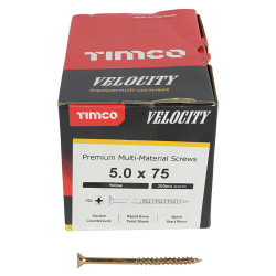 TIMCO Velocity Pozi Countersunk Wood Screws - 5.0 x 75mm - Yellow Zinc - Pack of 200