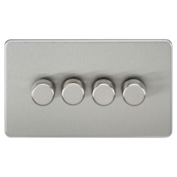 Knightsbridge 5 - 150W 4 Gang 2 Way Push On/Off Rotary Intelligent LED Dimmer Switch - Brush Chrome
