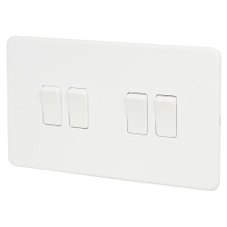 Knightsbridge 10AX 4 Gang Screwless Flat Plate Light Switch - Matt White