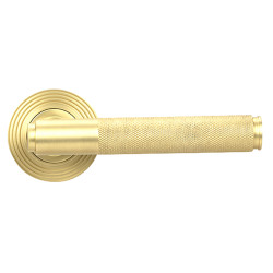 From The Anvil Satin Brass Knurled Door Handles on Round Beehive Rose - Brompton Range