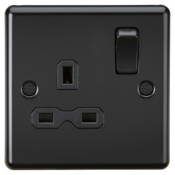 Knightsbridge 13A 1 Gang Round Edge Double Pole Switched Socket - Matt Black with Black Insert