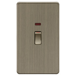 Knightsbridge 45A 2 Gang Screwless Flat Plate Double Pole Cooker Switch with Neon - Antique Brass