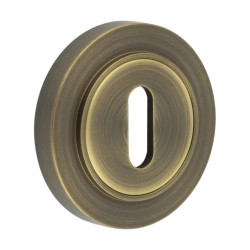 Burlington BUR60 by Frelan Escutcheon on Plain Rose - 53mm Diameter - Keyhole - Antique Brass