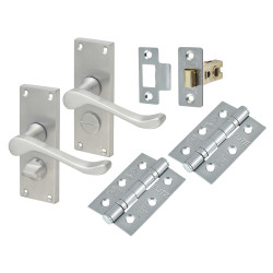 Touchpoint Satin Chrome Victorian Scroll Privacy Latch Door Handles Pack - Short Plate