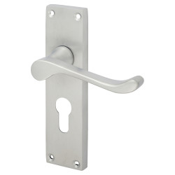 Touchpoint Satin Chrome Victorian Scroll Euro Lock Door Handles - 155 x 42mm