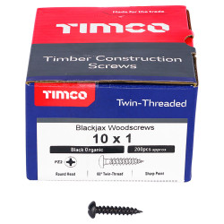 TIMCO Blackjax Pozi Round Head Wood Screws - 10 x 1" - Exterior Black Organic - Pack of 200