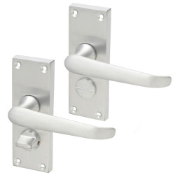 Touchpoint Satin Chrome Victorian Straight Privacy Door Handles - Short Plate - 118 x 42mm