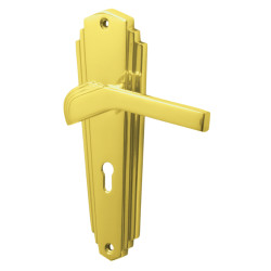Heritage Brass by M Marcus Polished Brass Art Deco Keyhole Lock Door Handles - Waldorf Range - 203 x 66mm