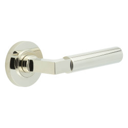 Burlington by Frelan Polished Nickel Fire Rated Door Handles on Round Knurled Rose - Westminster Range