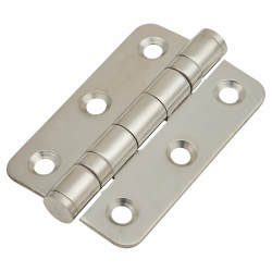 Radius Corner Twin Ball Bearing Butt Door Hinge - 76 x 51 x 2mm - Polished Stainless Steel - Pair