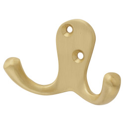 Hampstead Solid Brass Double Coat Hook - 70 x 43mm - Satin Brass