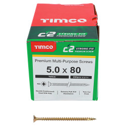 TIMCO C2 Strong-Fix Pozi Double Countersunk Wood Screws - 5.0 x 80mm - Yellow Zinc - Pack of 200