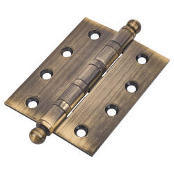 Ball Tip Ball Bearing Butt Door Hinge - 100 x 75 x 3mm - Antique Brass - Pair