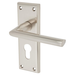 Serozzetta by Carlisle Brass Satin Nickel Euro Lock Door Handles - Dieci Range - 150 x 50mm