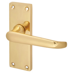 Touchpoint Polished Brass Victorian Straight Latch Door Handles - Short Plate - 118 x 42mm
