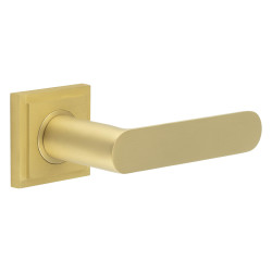 Burlington by Frelan Satin Brass Fire Rated Door Handles on Square Stepped Rose - Kensington Range