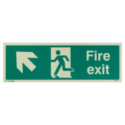 Altro Photoluminescent Fire Exit Running Man Arrow Up Left Sign - 450 x 150mm - Rigid Plastic
