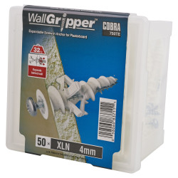 Cobra WallGripper Self Drilling Plasterboard Wall Anchor - 4 x 54mm - White - Pack of 50