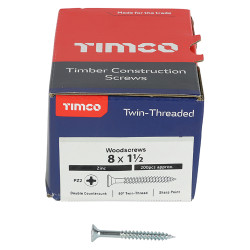 TIMCO Twin Threaded Pozi Countersunk Wood Screws - 8 x 1 1/2" - Zinc Plated - Pack of 200