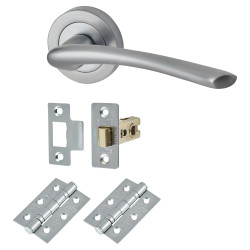 Touchpoint Satin Chrome Latch Door Handles on Rose Pack - Rimini Range