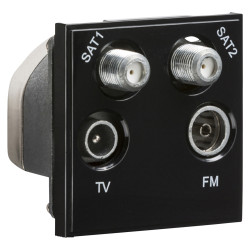 Knightsbridge 1 Gang TV + 2 x F type Satellite + FM/DAB Quadplexer Euro Module - Black