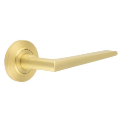Burlington by Frelan Satin Brass Fire Rated Door Handles on Round Chamfered Rose - Mayfair Range