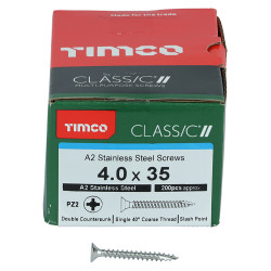 TIMCO Classic Pozi Countersunk Wood Screws - 4.0 x 35mm - A2 Stainless Steel - Pack of 200